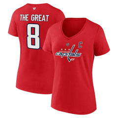 Alexander Ovechkin Washington Capitals Fanatics Women's NHL All-Time Leading Goal Scorer The Great 8 Name & Number V-Neck T-Shirt - Red - NHL 202976007
