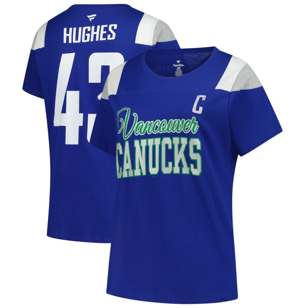 Quinn Hughes Vancouver Canucks Fanatics Women's Plus Size Name & Number Scoop Neck T-Shirt - Royal - NHL 202983346