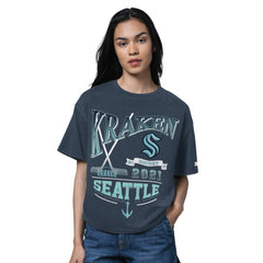 Seattle Kraken Starter Women's Oversized Hall of Fame T-Shirt - Heather Deep Sea Blue - NHL 202986153