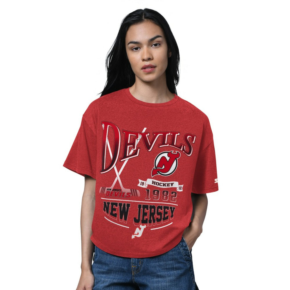 New Jersey Devils Starter Women's Oversized Hall of Fame T-Shirt - Heather Red - NHL 202986155