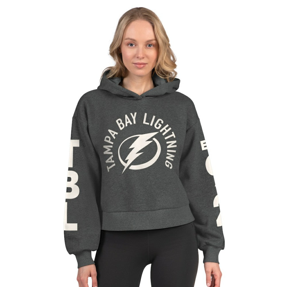 Tampa Bay Lightning Starter Women's Star Player Cropped Fleece Hoodie - Heather Charcoal - NHL 202986181