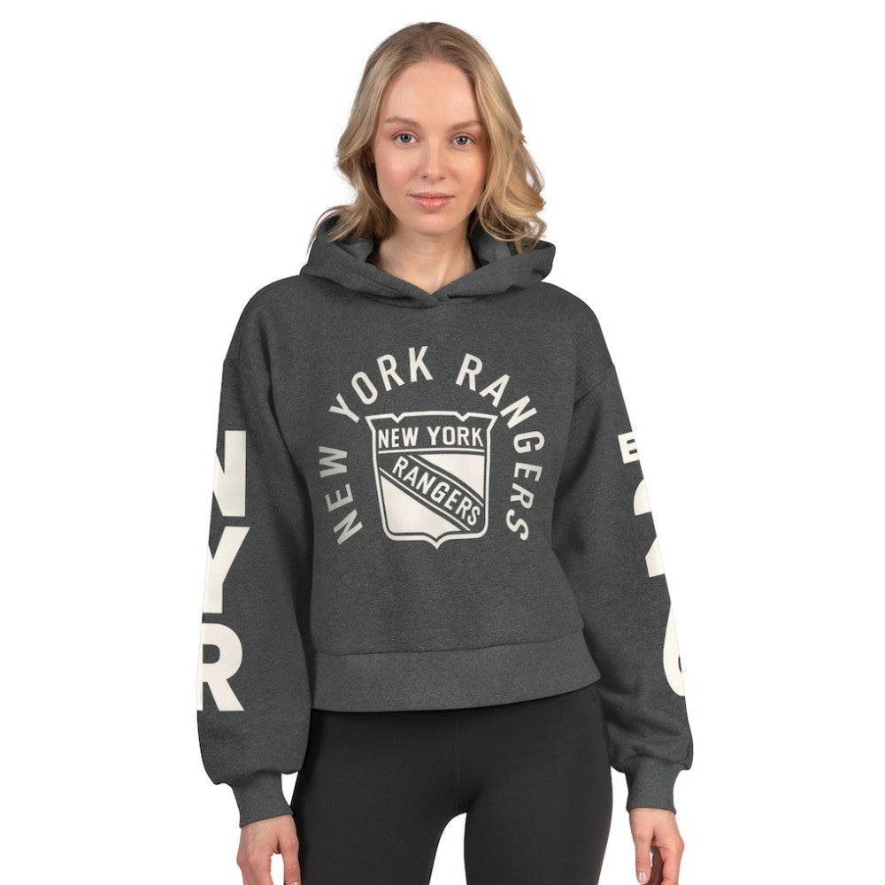 New York Rangers Starter Women's Star Player Cropped Fleece Hoodie - Charcoal - NHL 202986191