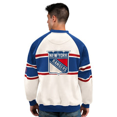 New York Rangers Starter Male Adult Defense Fleece Crewneck Sweatshirt - White - NHL 202986206
