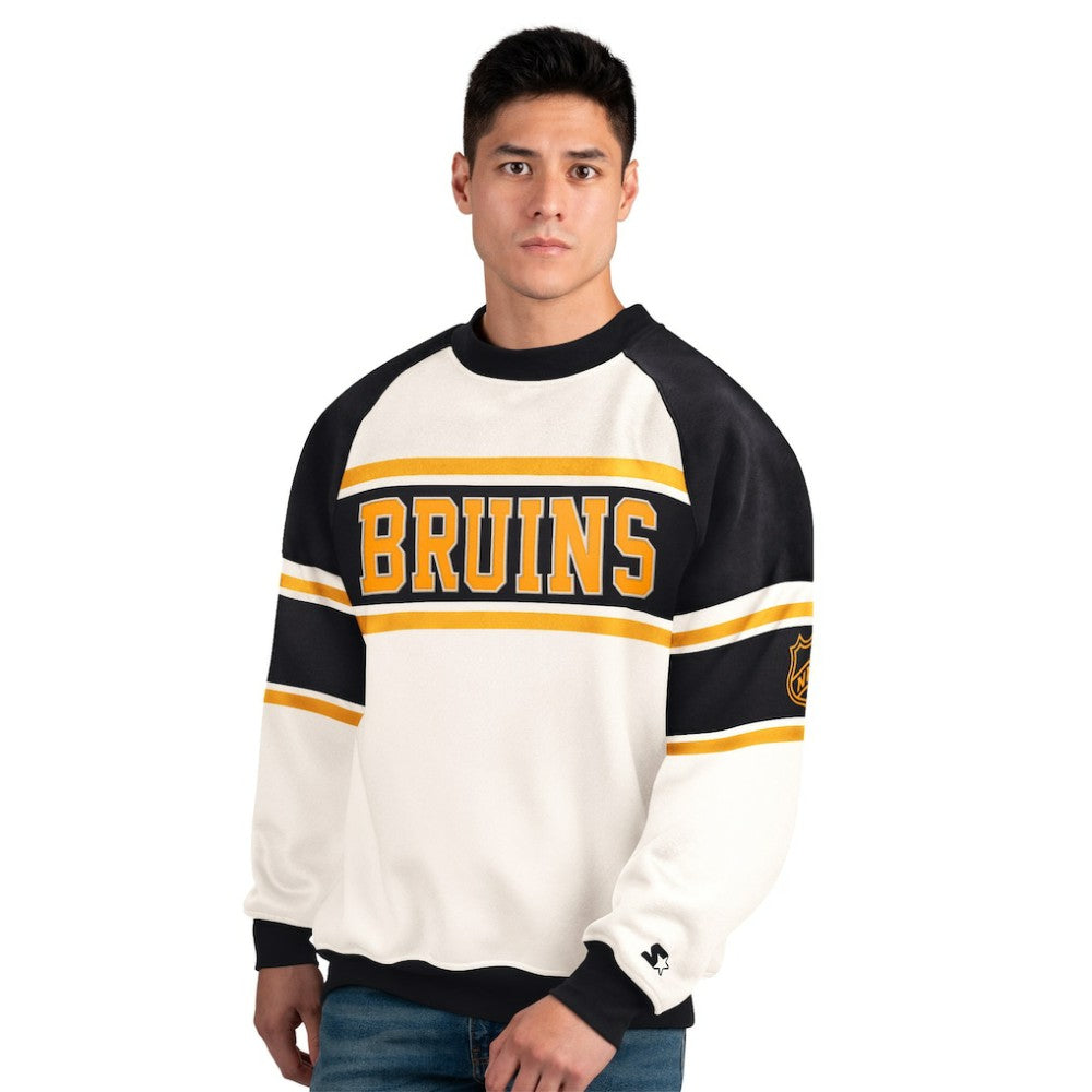 Boston Bruins Starter Male Adult Defense Fleece Crewneck Sweatshirt - White - NHL 202986207