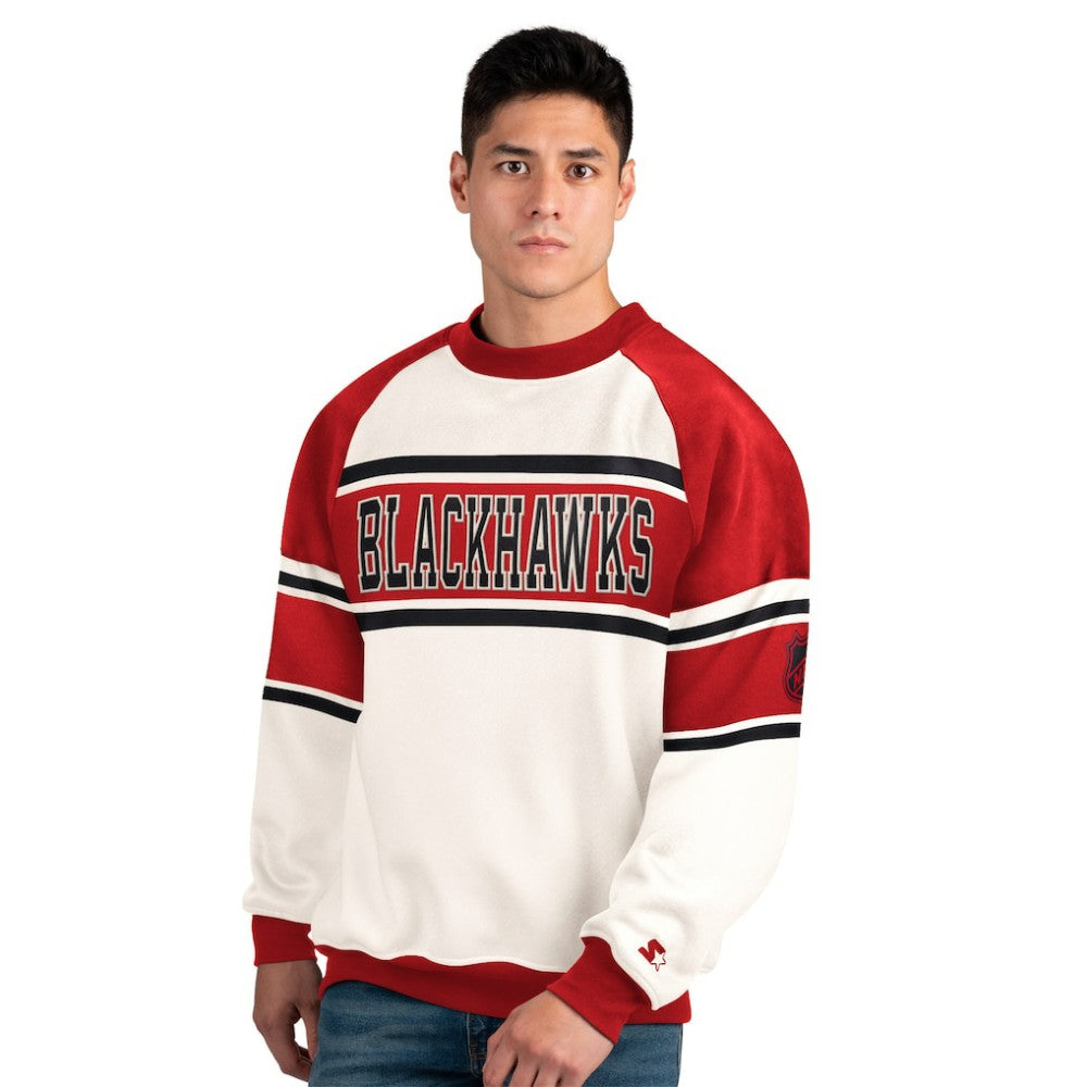 Chicago Blackhawks Starter Male Adult Defense Fleece Crewneck Sweatshirt - White - NHL 202986212
