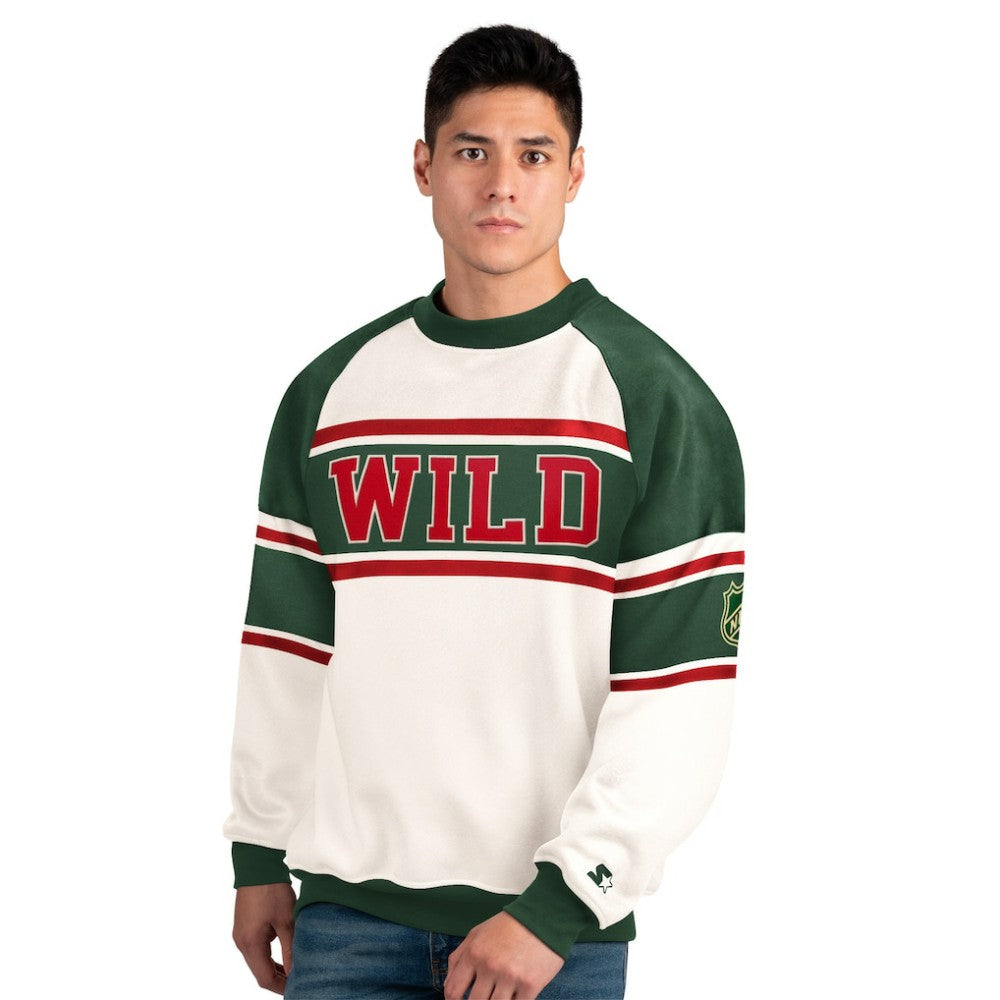 Minnesota Wild Starter Male Adult Defense Fleece Crewneck Sweatshirt - White - NHL 202986221