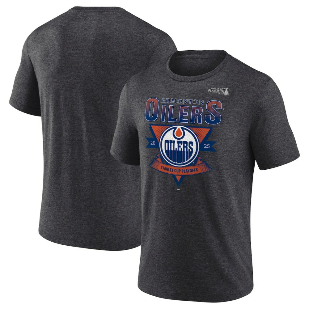 Edmonton Oilers Fanatics 2025 Stanley Cup Playoffs Crossbar Tri-Blend T-Shirt - Heather Charcoal - NHL 202988647