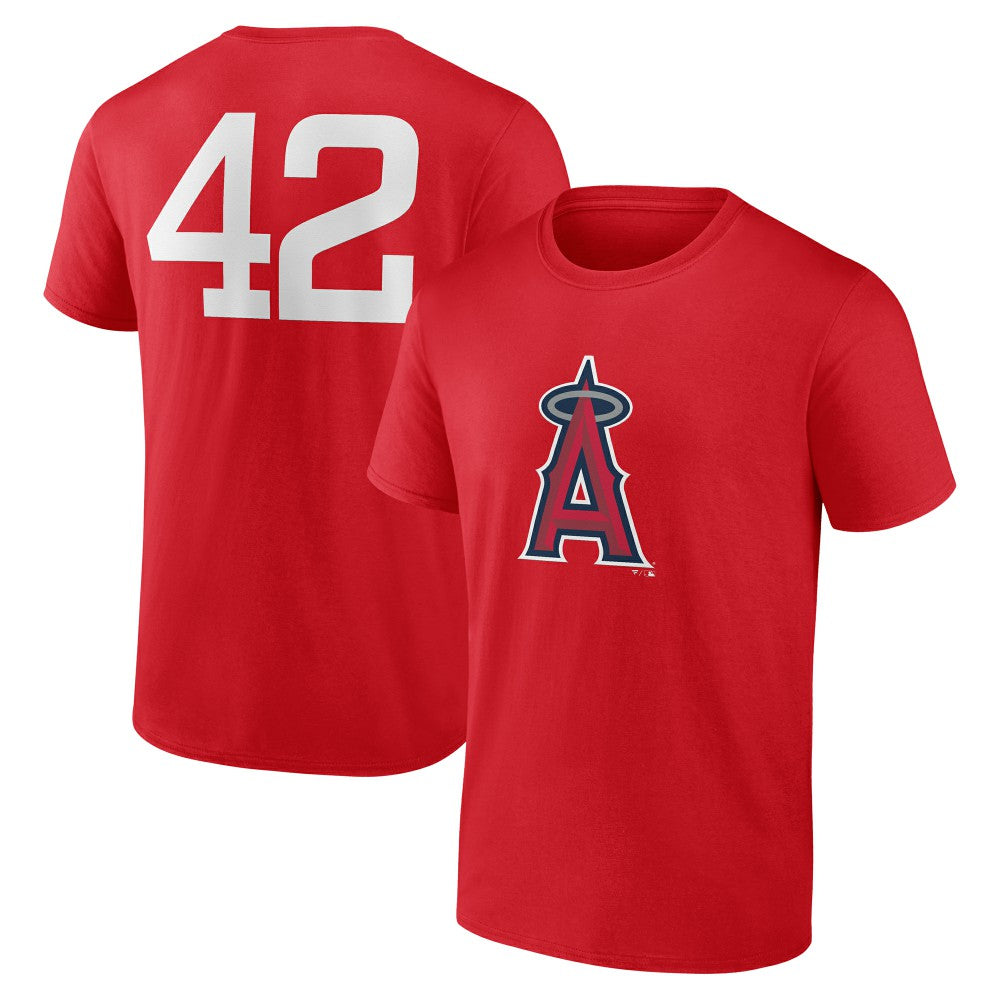 Los Angeles Angels Jackie Robinson Day Name & Number T-Shirt - Red - MLB Lifestyle