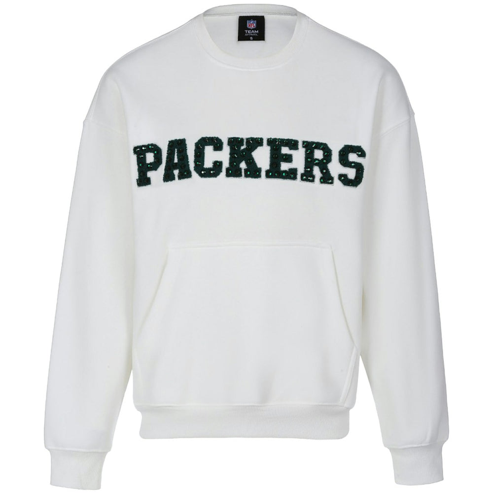 Green Bay Packers Cuce Women's Chenille Jeweled Sweatshirt White