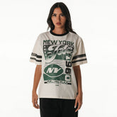New York Jets The Wild Collective Women's Vintage Drop Shoulder Oversized Boyfriend T-Shirt Cream