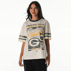 Green Bay Packers The Wild Collective Women's Vintage Drop Shoulder Oversized Boyfriend T-Shirt Cream