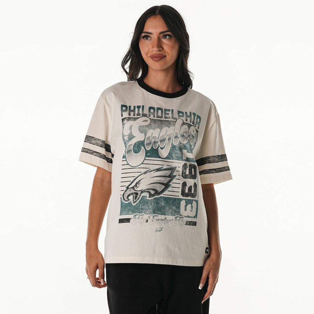 Philadelphia Eagles The Wild Collective Women's Vintage Drop Shoulder Oversized Boyfriend T-Shirt Cream