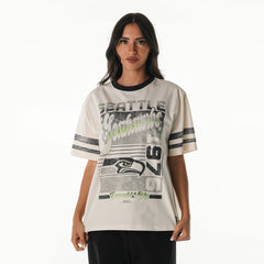 Seattle Seahawks The Wild Collective Women's Vintage Drop Shoulder Oversized Boyfriend T-Shirt Cream
