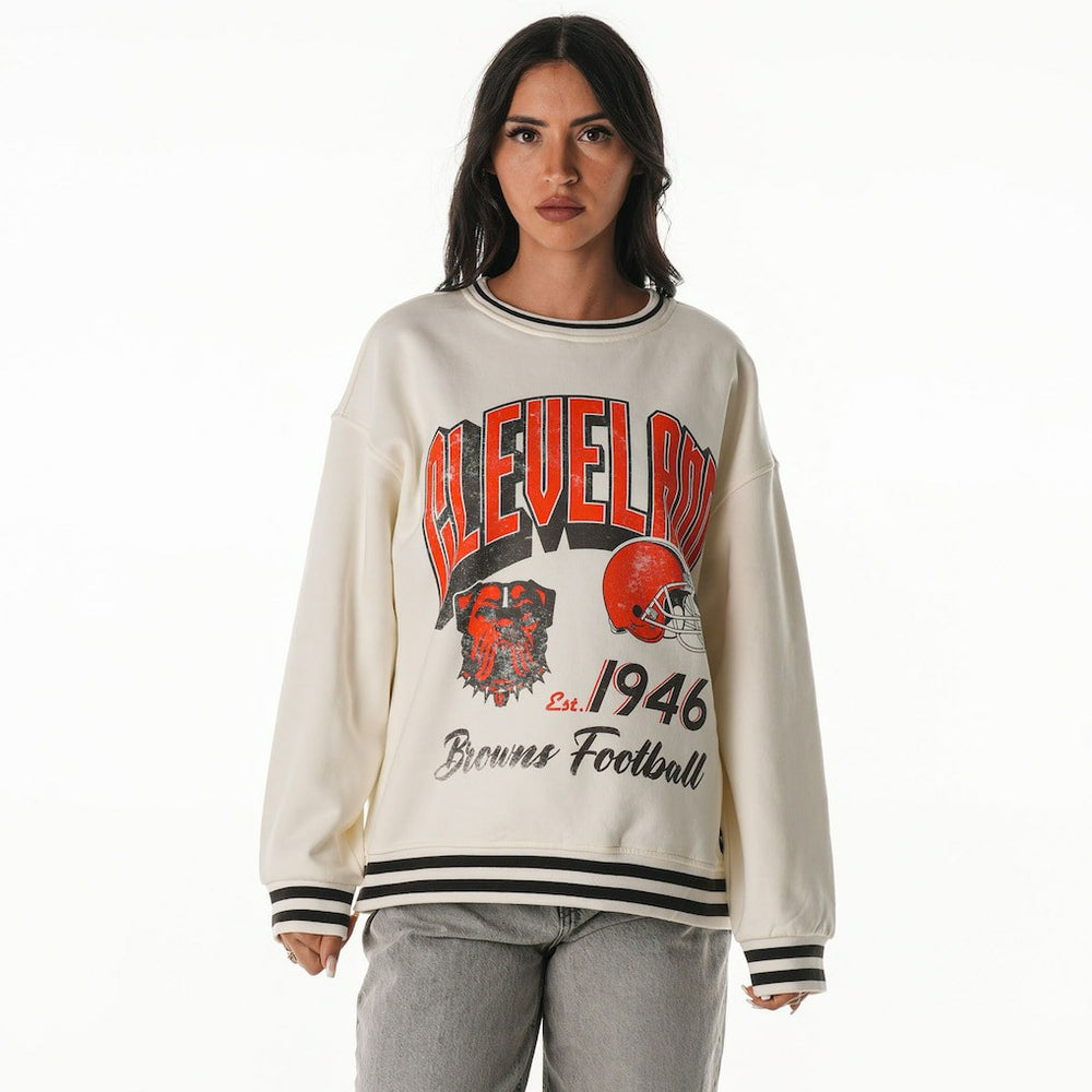 Cleveland Browns The Wild Collective Women's Oversized Vintage French Terry Sweatshirt Cream