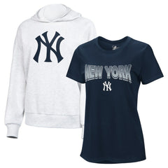 New York Yankees G-III 4Her by Carl Banks Women's T-Shirt and Hoodie Combo Pack - Navy/Bright Heather Ceramic - New Era Sale