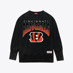 Mitchell & Ness Cincinnati Bengals Women's Delineate Mineral Wash Crewneck Sweatshirt Black