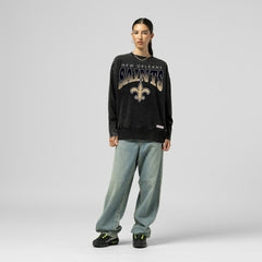 Mitchell & Ness New Orleans Saints Women's Delineate Mineral Wash Crewneck Sweatshirt Black
