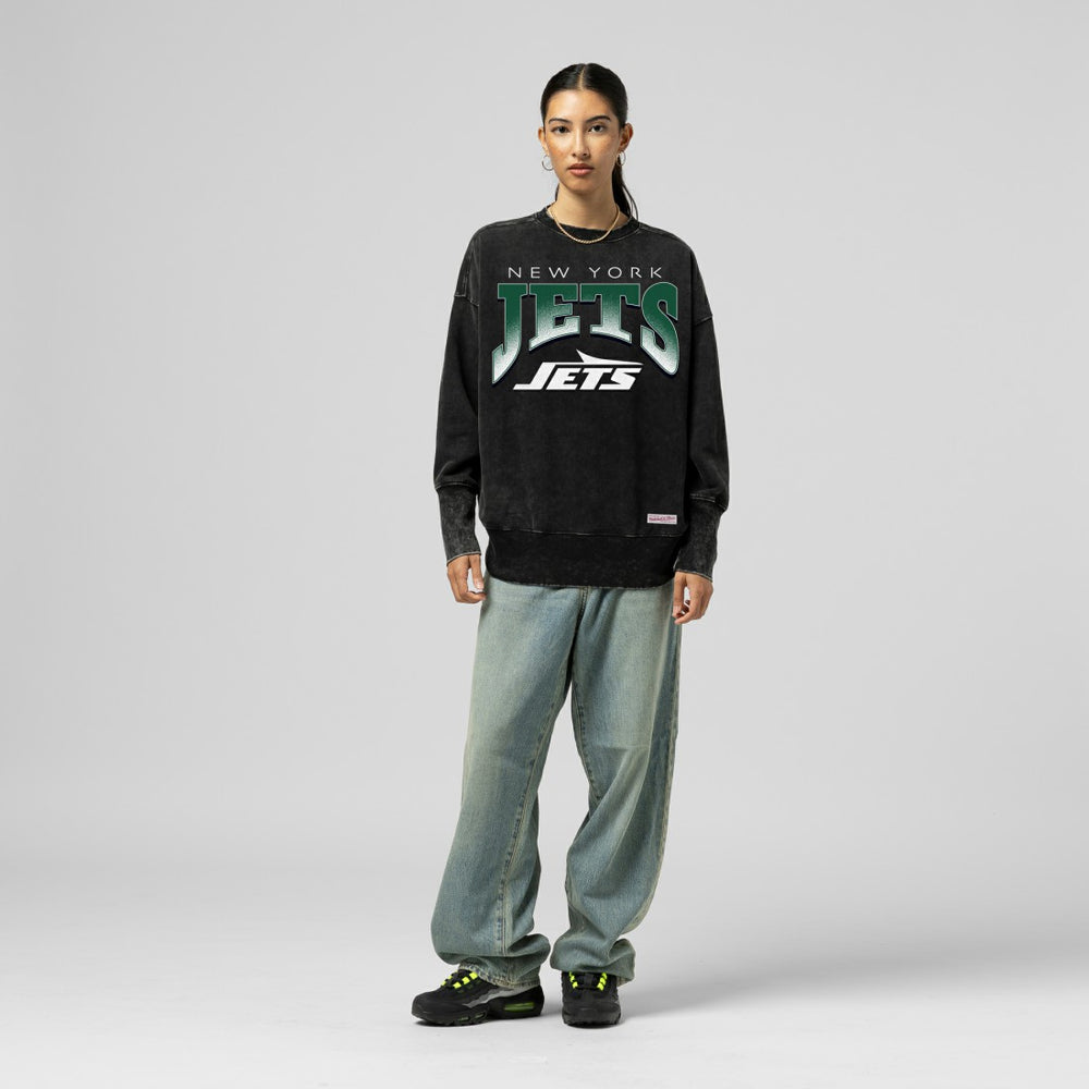 Mitchell & Ness New York Jets Women's Delineate Mineral Wash Crewneck Sweatshirt Black