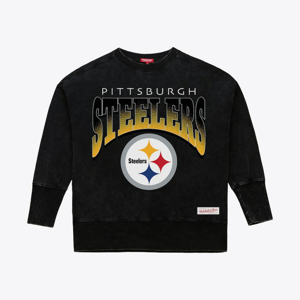 Mitchell & Ness Pittsburgh Steelers Women's Delineate Mineral Wash Crewneck Sweatshirt Black