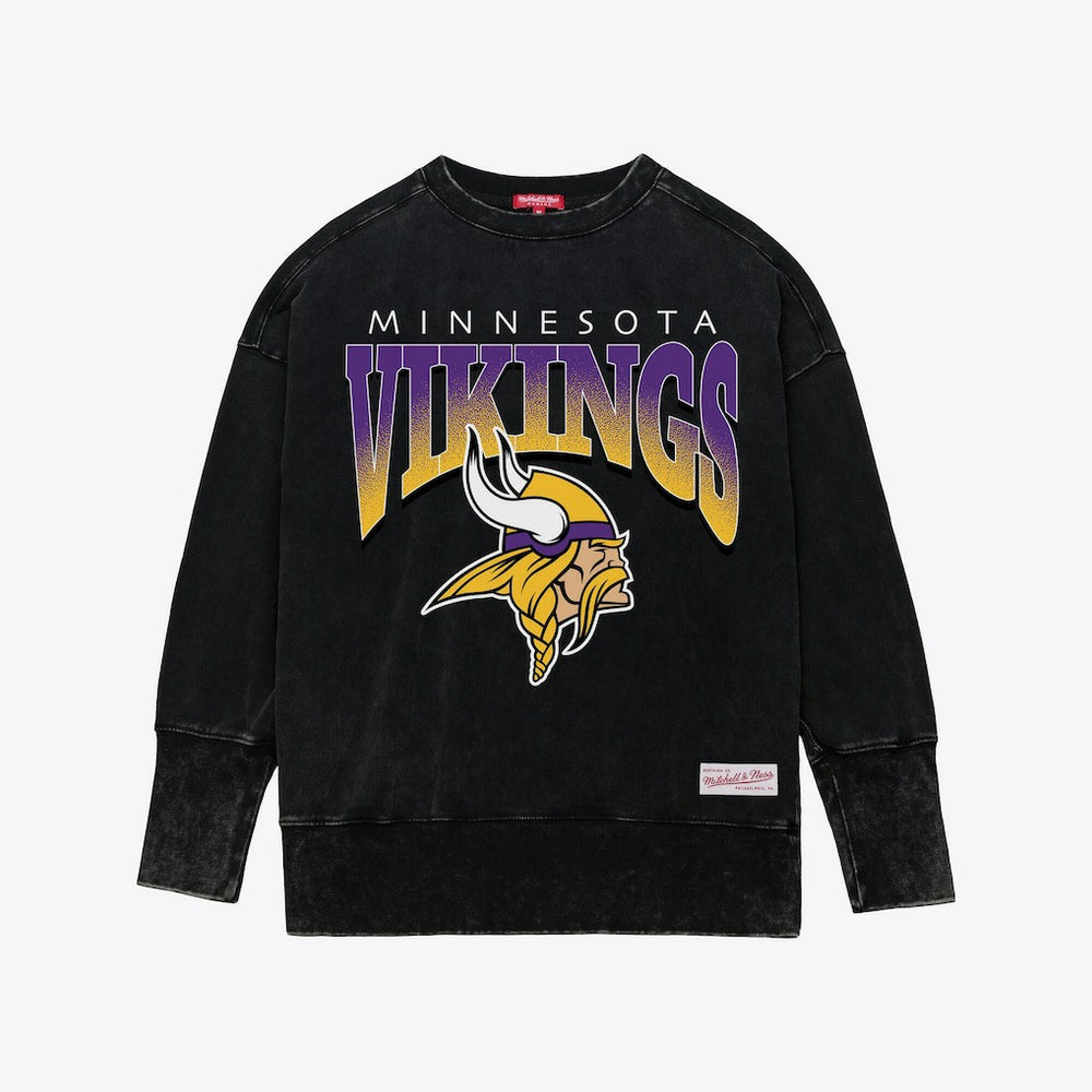 Mitchell & Ness Minnesota Vikings Women's Delineate Mineral Wash Crewneck Sweatshirt Black