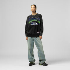Mitchell & Ness Seattle Seahawks Women's Delineate Mineral Wash Crewneck Sweatshirt Black