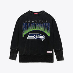 Mitchell & Ness Seattle Seahawks Women's Delineate Mineral Wash Crewneck Sweatshirt Black