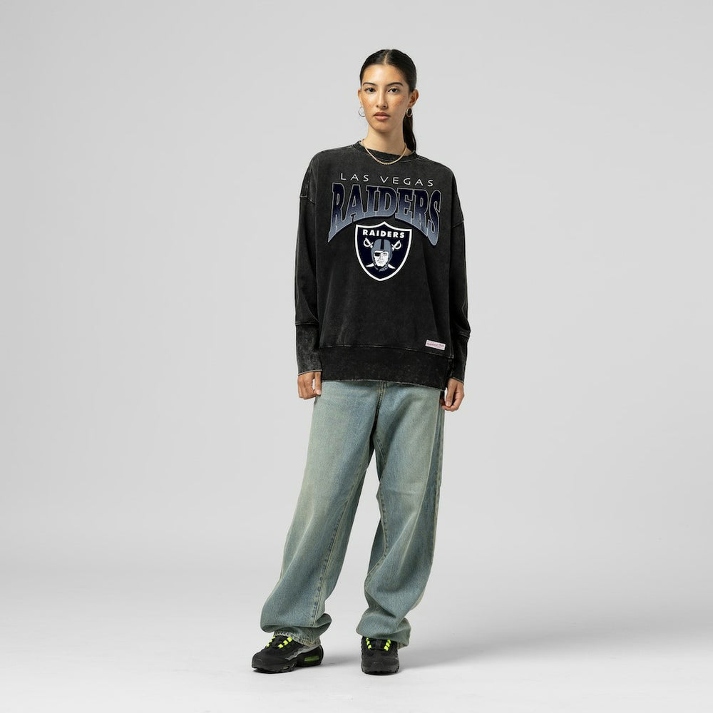 Mitchell & Ness Las Vegas Raiders Women's Delineate Mineral Wash Crewneck Sweatshirt Black