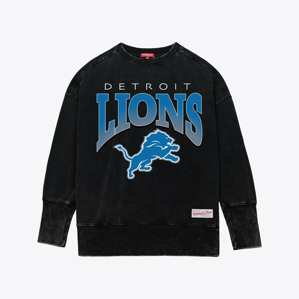 Mitchell & Ness Detroit Lions Women's Delineate Mineral Wash Crewneck Sweatshirt Black