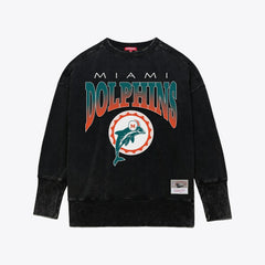 Mitchell & Ness Miami Dolphins Women's Delineate Mineral Wash Crewneck Sweatshirt Black
