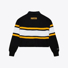 Mitchell & Ness Green Bay Packers Women's Cropped Long Sleeve Rugby Polo Black