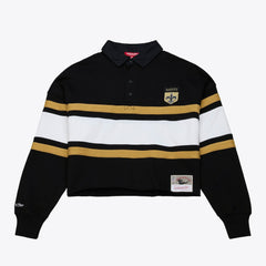 Mitchell & Ness New Orleans Saints Women's Cropped Long Sleeve Rugby Polo Black