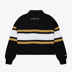 Mitchell & Ness New Orleans Saints Women's Cropped Long Sleeve Rugby Polo Black