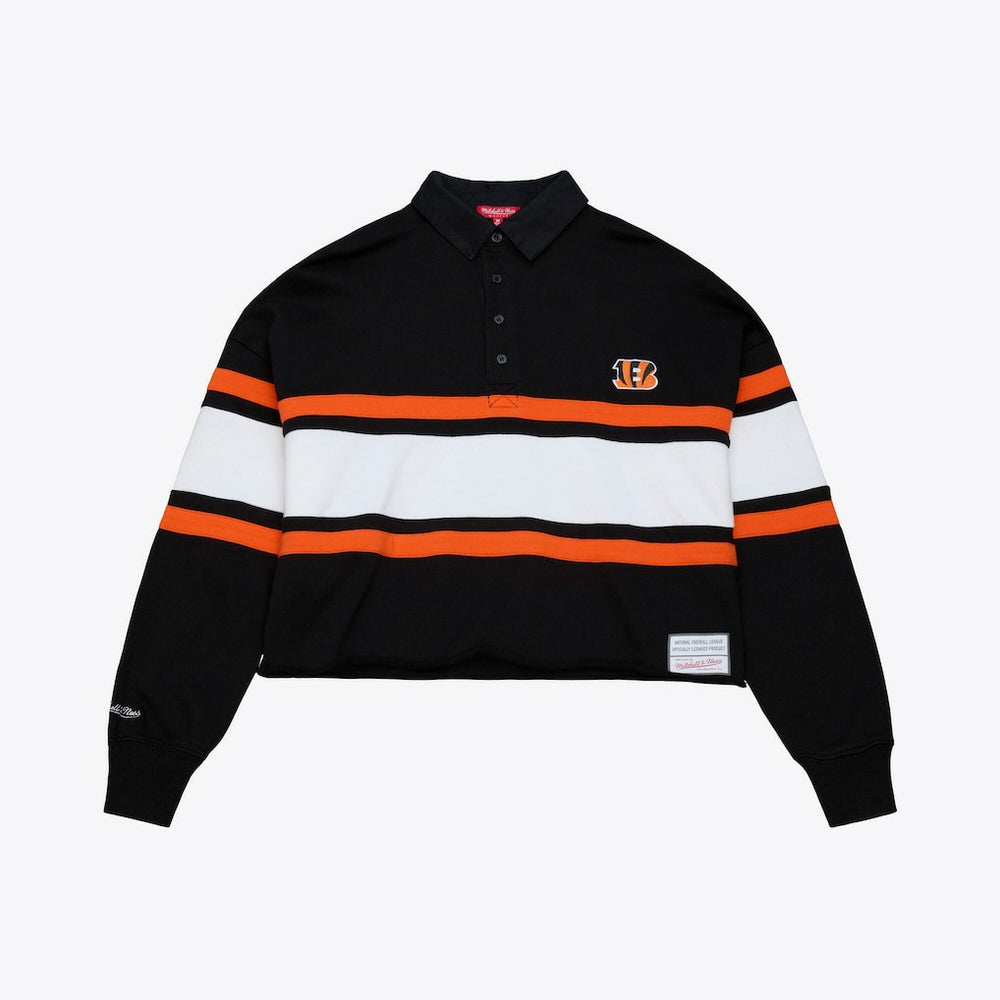 Mitchell & Ness Cincinnati Bengals Women's Cropped Long Sleeve Rugby Polo Black