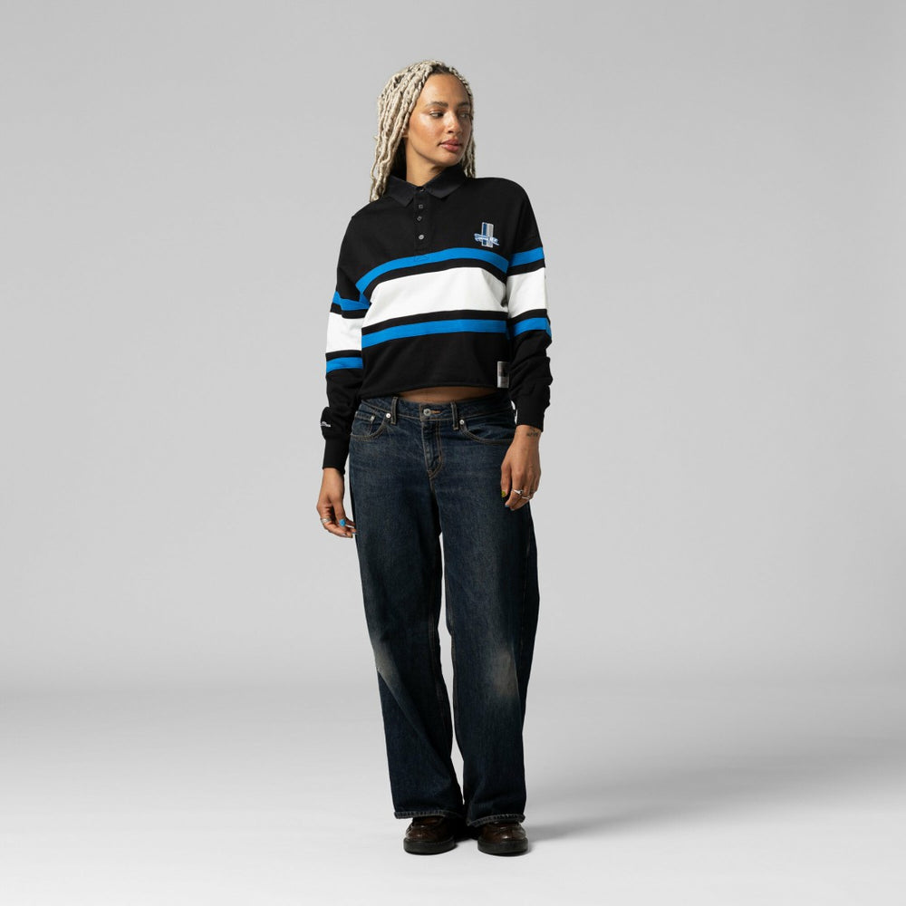 Mitchell & Ness Detroit Lions Women's Cropped Long Sleeve Rugby Polo Black