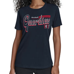 Cleveland Guardians Starter Women's Groovy Script Team Fitted T-Shirt - Navy - MLB Sale
