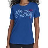 Philadelphia Phillies Starter Women's Groovy Script Team Fitted T-Shirt - Royal - MLB on Sale