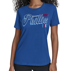 Philadelphia Phillies Starter Women's Groovy Script Team Fitted T-Shirt - Royal - MLB on Sale