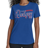 Los Angeles Dodgers Starter Women's Groovy Script Team Fitted T-Shirt - Royal - MLB Lifestyle