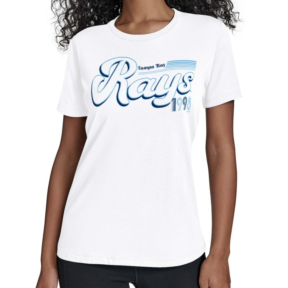 Tampa Bay Rays Starter Women's Groovy Script Team Fitted T-Shirt - White - MLB on Sale