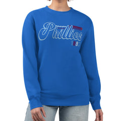 Philadelphia Phillies Starter Women's Groovy Script Team Fleece Pullover Sweatshirt - Royal - MLB Sale