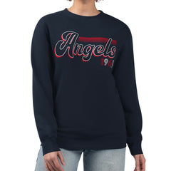 Los Angeles Angels Starter Women's Groovy Script Team Fleece Pullover Sweatshirt - Navy - MLB Lifestyle