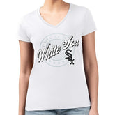 Chicago White Sox G-III 4Her by Carl Banks Women's Super-Slim Fit Lightweight Pinstripe Circle V-Neck T-Shirt - White - MLB Discount