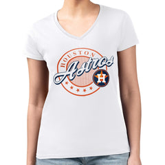 Houston Astros G-III 4Her by Carl Banks Women's Super-Slim Fit Lightweight Pinstripe Circle V-Neck T-Shirt - White - MLB Lifestyle