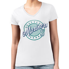 Seattle Mariners G-III 4Her by Carl Banks Women's Super-Slim Fit Lightweight Pinstripe Circle V-Neck T-Shirt - White - MLB on Sale