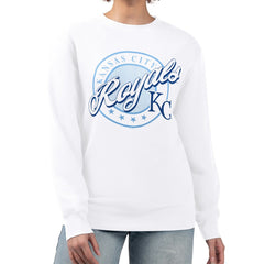Kansas City Royals G-III 4Her by Carl Banks Women's Pinstripe Circle Team Fleece Pullover Sweatshirt - White - MLB on Sale