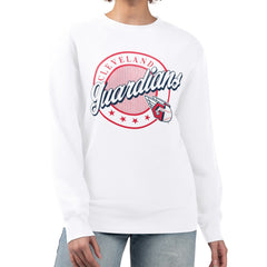 Cleveland Guardians G-III 4Her by Carl Banks Women's Pinstripe Circle Team Fleece Pullover Sweatshirt - White - MLB Sale
