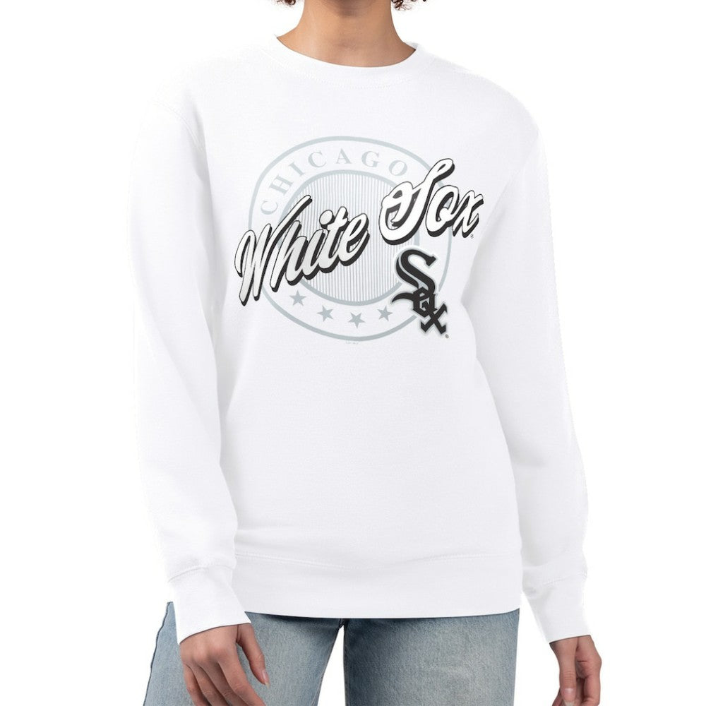 Chicago White Sox G-III 4Her by Carl Banks Women's Pinstripe Circle Team Fleece Pullover Sweatshirt - White - MLB Discount