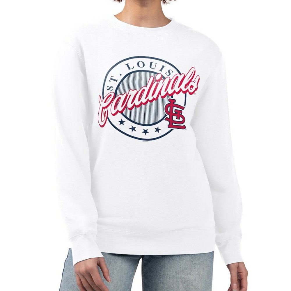 St. Louis Cardinals G-III 4Her by Carl Banks Women's Pinstripe Circle Team Fleece Pullover Sweatshirt - White - MLB Lifestyle