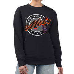 New York Mets G-III 4Her by Carl Banks Women's Pinstripe Circle Team Fleece Pullover Sweatshirt - Black - MLB Online