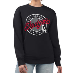 Los Angeles Dodgers G-III 4Her by Carl Banks Women's Pinstripe Circle Team Fleece Pullover Sweatshirt - Black - MLB Discount